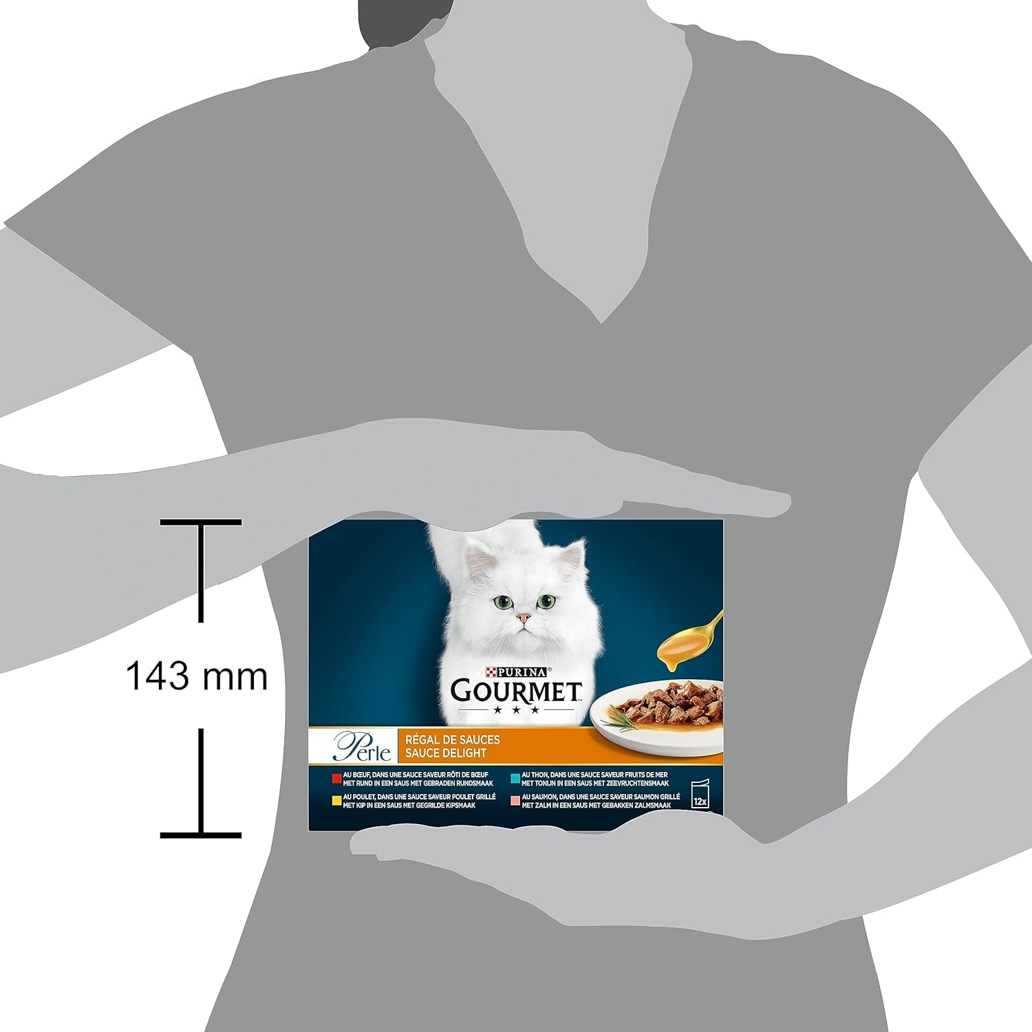 Pearl | Suport pentru sos | Pisică adultă | Vită, Pui, Ton, Somon | 12 x 85 g | Pliculețe pentru prospețime (ambalajul poate varia)