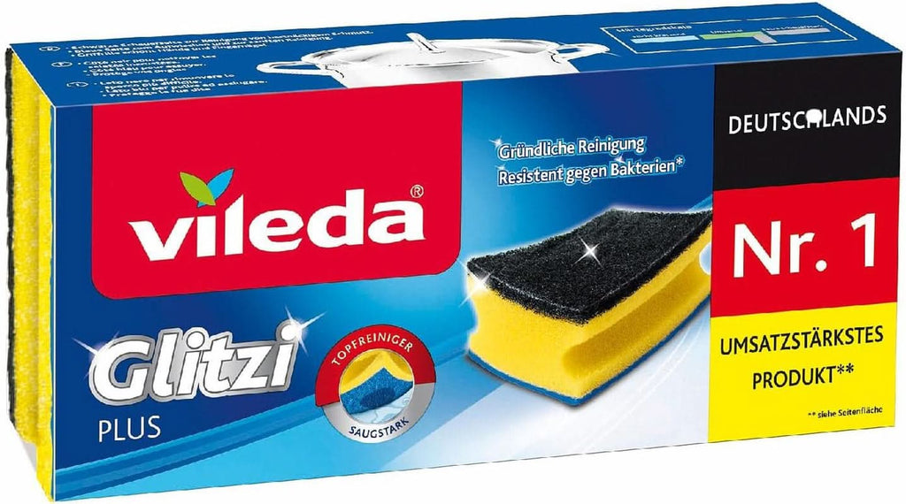 Vileda Glitzi, burete de spălat vase pentru bucătărie, cu efect antibacterian, foarte absorbant, pachet de 18 bucati Detergenti Bucatarie Naty Shop