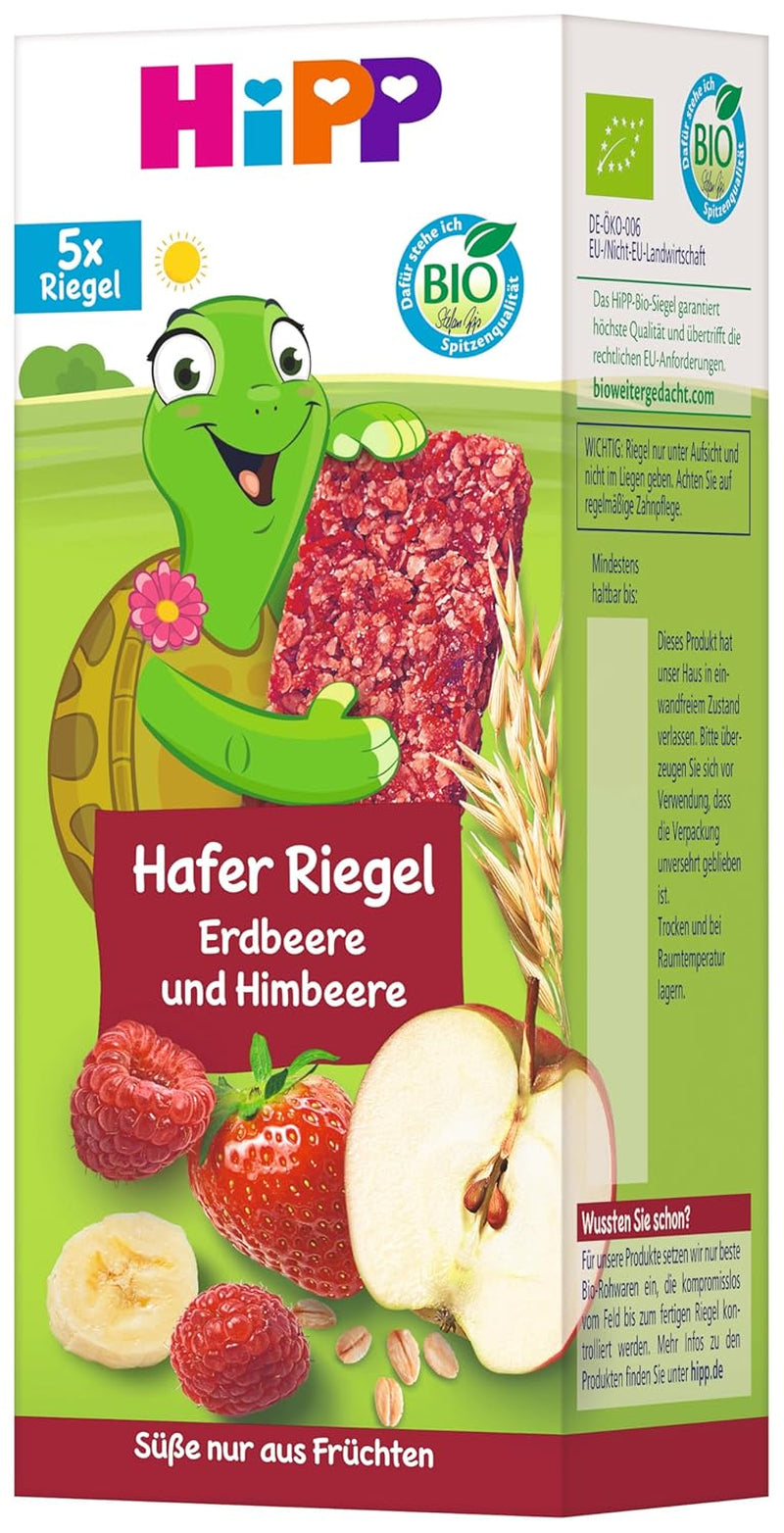 HiPP Schildkröten-Haferriegel mit Erdbeeren und Himbeeren, ab 1 Jahr, 8 x (5x20g)