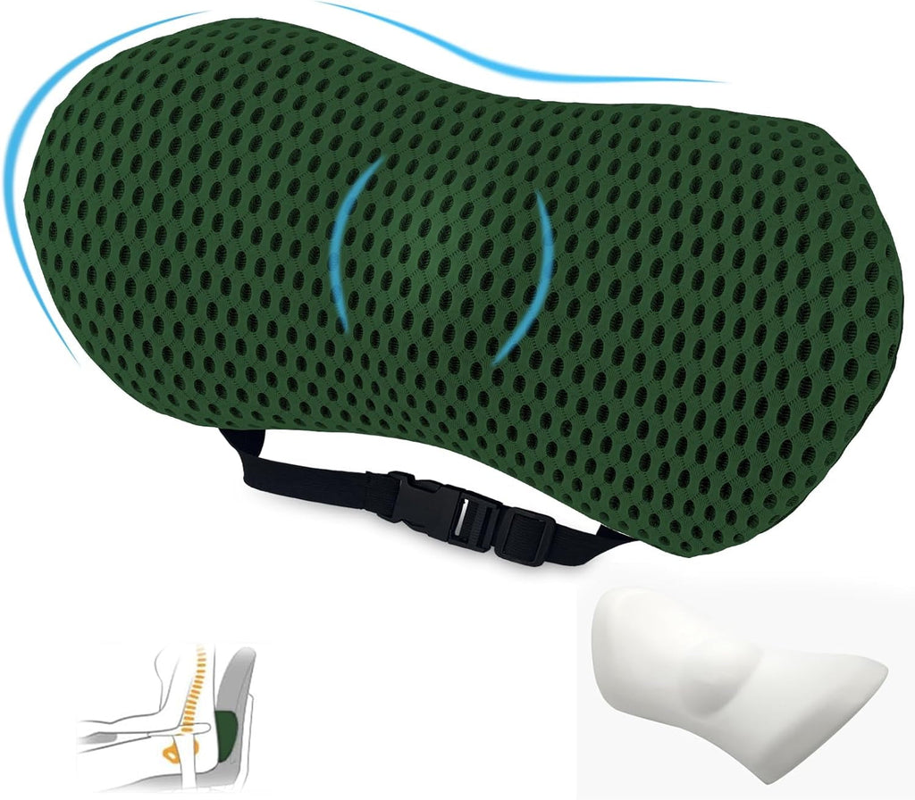 Aipwerer pernă lombară pentru spate, pernă de susținere lombară pentru scaun de birou și scaun auto, pernă de susținere pentru spate din spumă de memorie cu curea reglabilă, pernă lombară ergonomică pentru scaune auto, scaun de birou Perne lombare Naty Shop Verde armată01