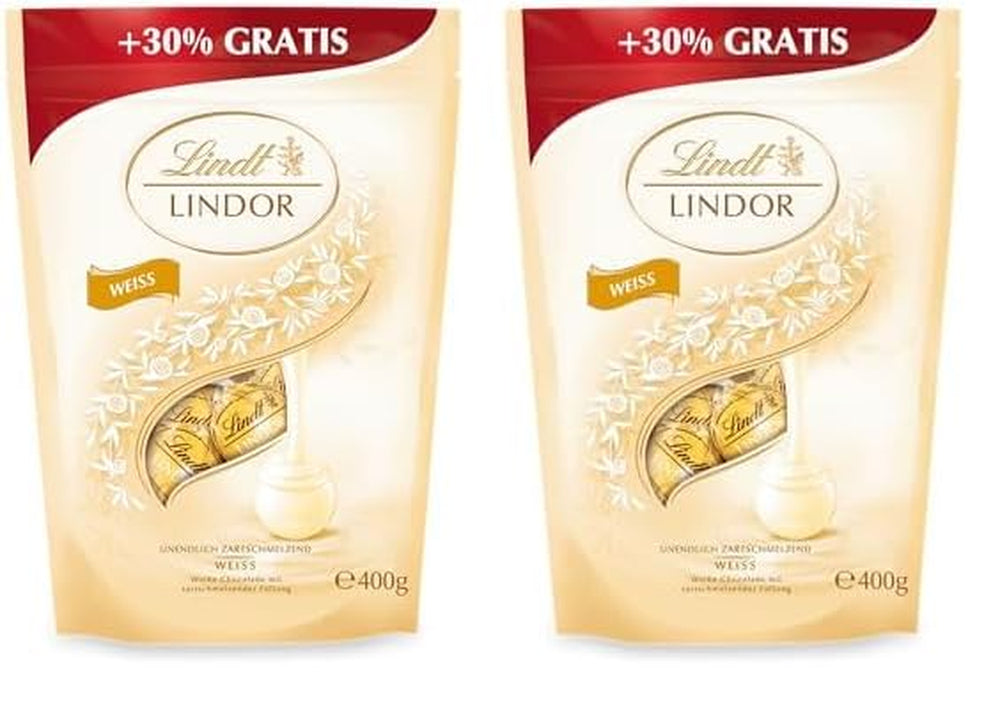 Lindor weiße Schokoladenkugeln | 400g ca. 30 weiße Schokoladenkugeln mit zartschmelzender Füllung | Geschenk aus Schokolade | Schokoladengeschenk (2er Pack)