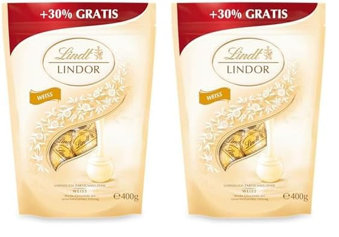 Lindor weiße Schokoladenkugeln | 400g ca. 30 weiße Schokoladenkugeln mit zartschmelzender Füllung | Geschenk aus Schokolade | Schokoladengeschenk (2er Pack)