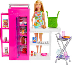 Păpușă Barbie Pantry Playset cu peste 25 de piese și accesorii de bucătărie - Perfectă pentru micii gurmanzi și cadou pentru copii cu vârsta de 3 ani și peste, HJV38