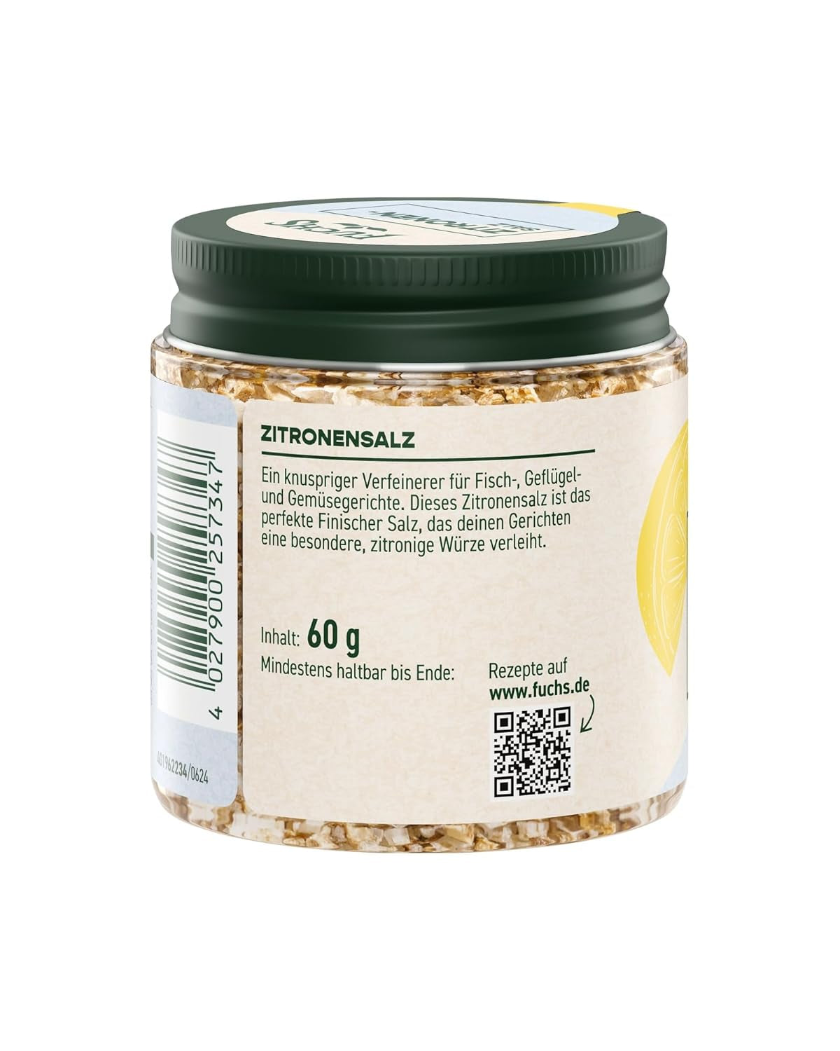 Fuchs Gewürze - Citronensalz | Toppingsalz mit Pyramidenflocken & Zitrone | Knusprige Verfeinerung für Fisch und Gemüse | Zitronensalz in Premium-Qualität | 60 g im wiederverschließbaren Gewürzglas