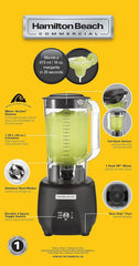 Hamilton Beach Commercial® 908®R Stabmixer, HBB908R-CE, 1 PS, 1,3 l Polycarbonatbehälter, 2 Geschwindigkeiten, 220–240 V, Schwarz Kitchen Naty Shop