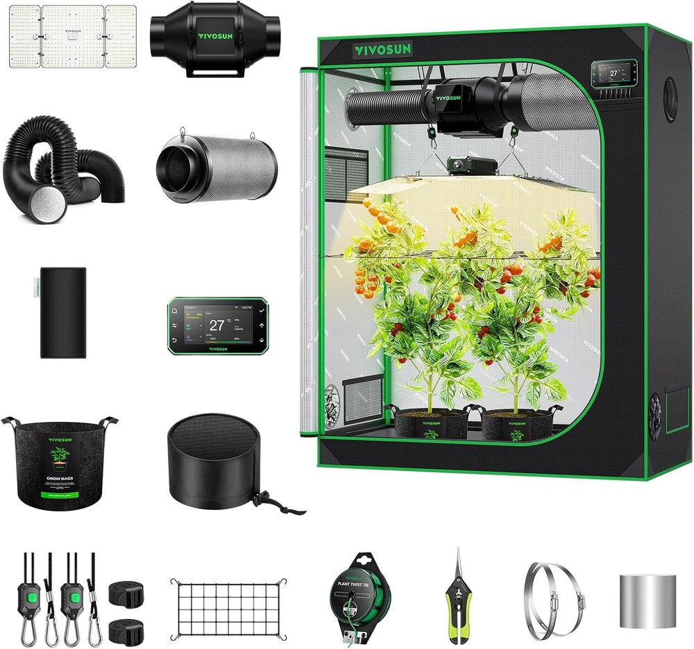 VIVOSUN Smart Grow Tent Komplettset 60 x 60 x 120 cm, integriertes automatisches WLAN-Wachstumssystem mit 100 W Vollspektrum-LED-Licht und effizientem Belüftungssystem mit GrowHub E42A+-Controller