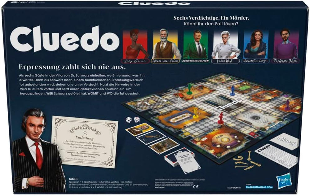 Joc de societate Cluedo Hasbro Gaming pentru copii cu vârsta de 8 ani și peste, joc Cluedo reproiectat pentru 2 până la 6 jucători, joc de detectivi și puzzle, joc de mister perfect pentru