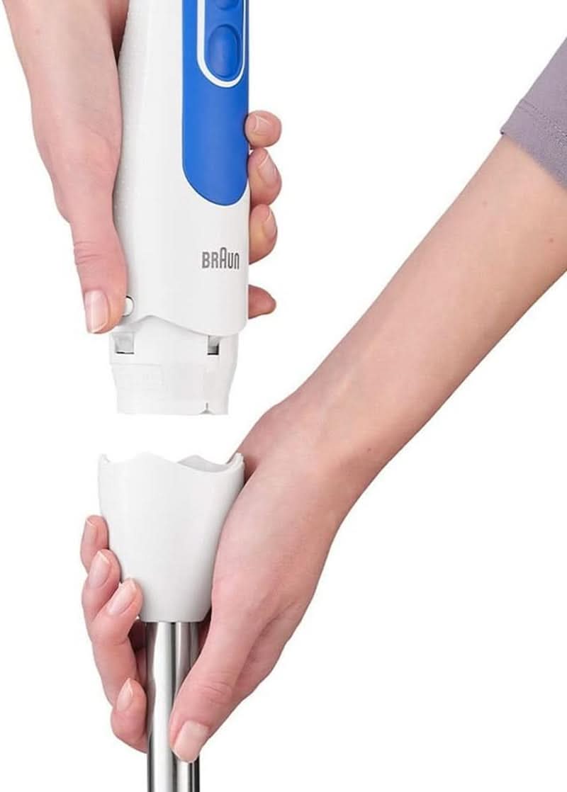 Braun Stabmixer MQ 3000 Smoothie+ – Multiquick 3 Pürierstab Mit Edelstahl Mixfuß, 700 Watt, Inkl 600 Ml Mixbecher, Weiß/Blau Bucatarie Naty Shop