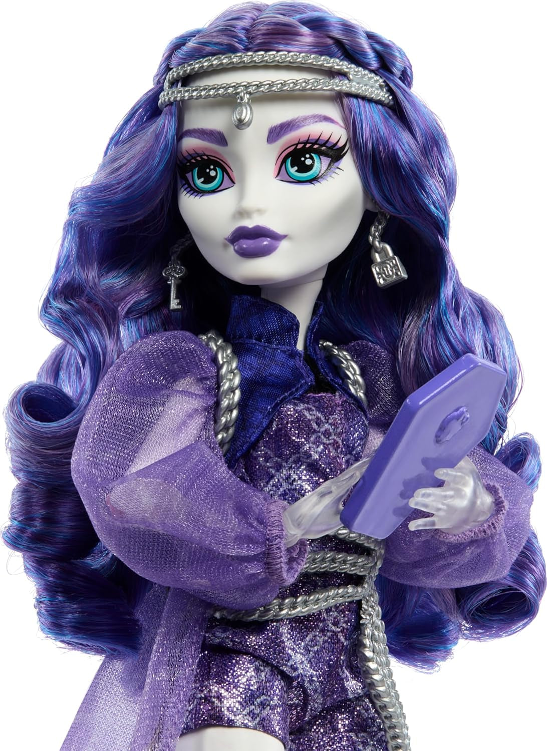 Monster High Spectra Vondergeist-Puppe mit Rhuen-Frettchen und Zubehör wie Rucksack, Tablet, Snacks und mehr, HXH77 Naty Shop Dolls