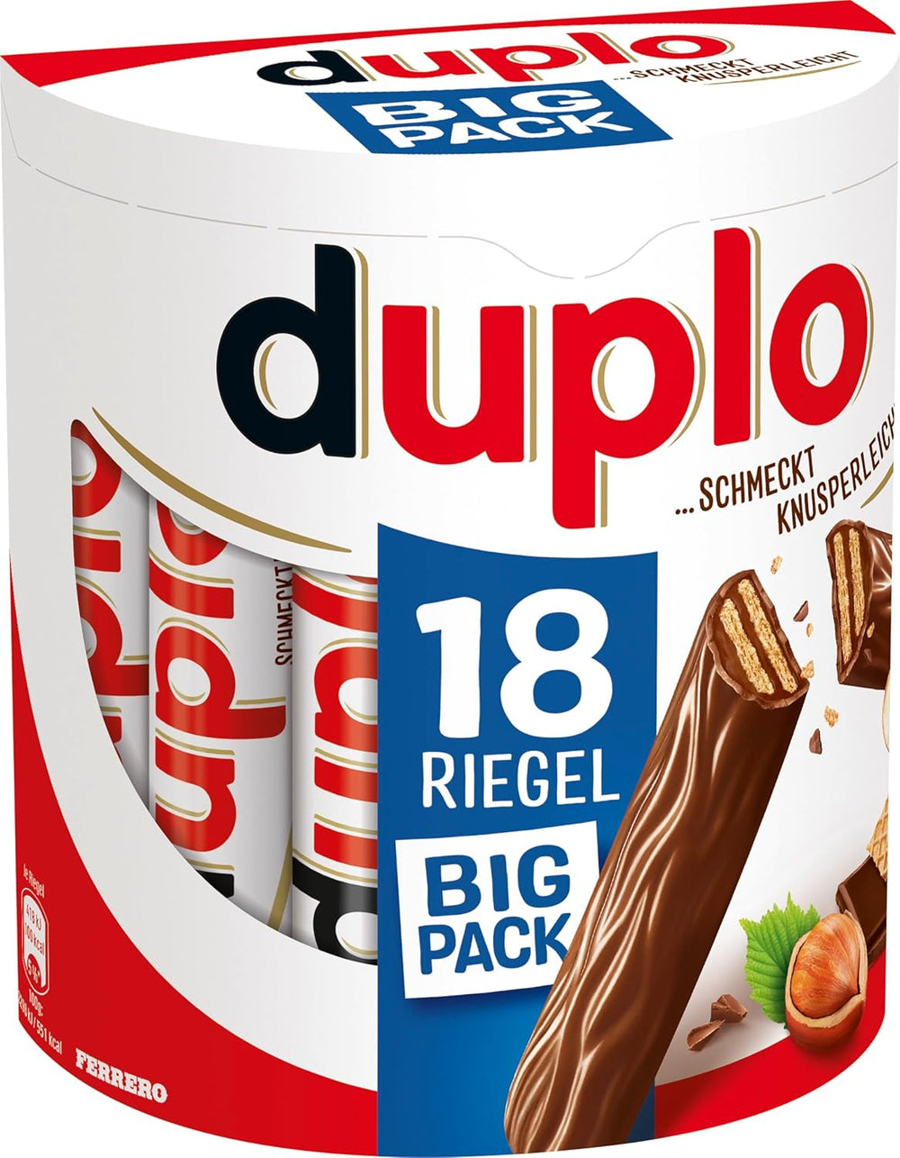 Ferrero duplo Großpackung – Schokoriegel mit feiner Nougatcreme, knuspriger Waffel und feiner Milchschokolade – Karnevals- und Faschingssüßigkeiten – 15 Packungen mit je 18 einzeln verpackten Riegeln