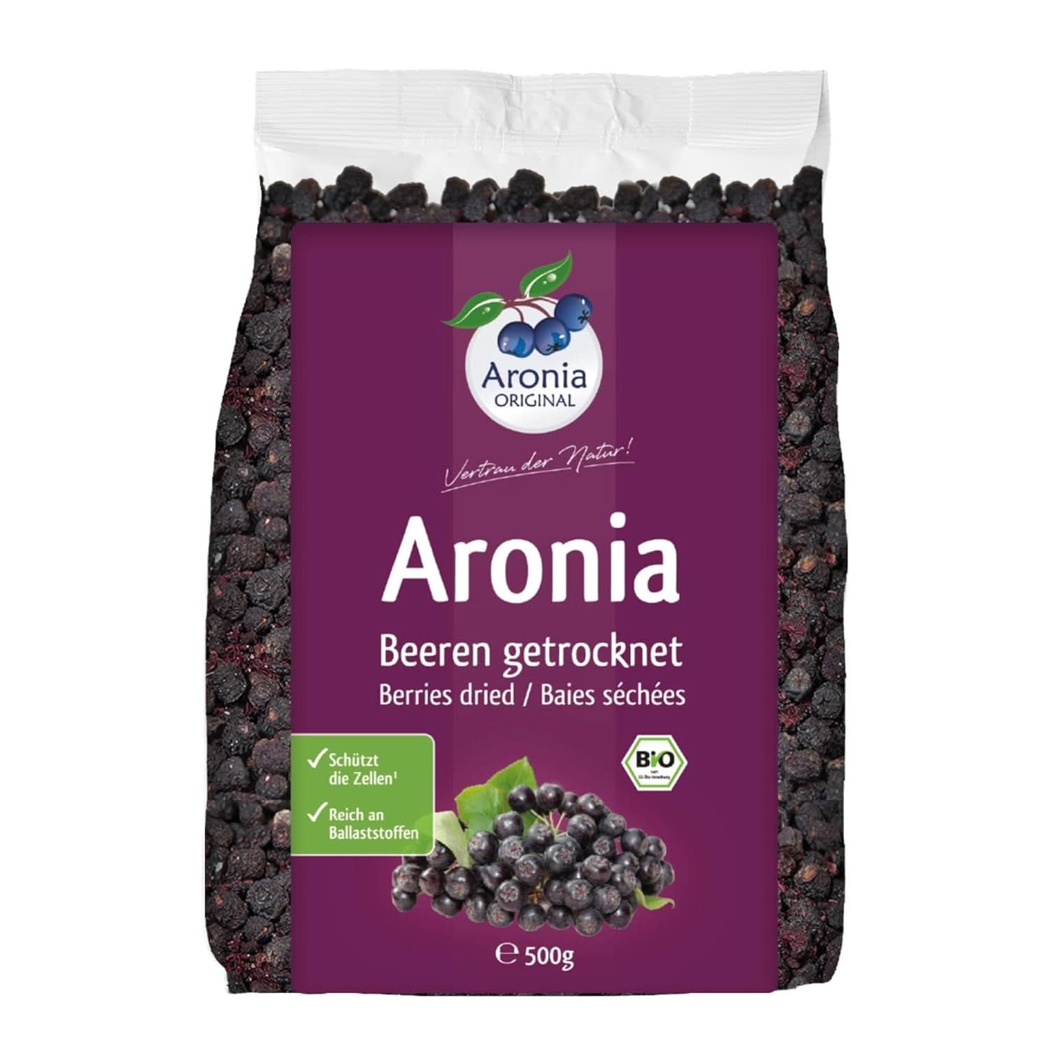 Aronia ORIGINAL, Dehydrierte Aroniafrüchte, ohne Konservierungsstoffe, ohne Zuckerzusatz, 500 Gramm Naty Shop dehydrierte Produkte 500 Gramm