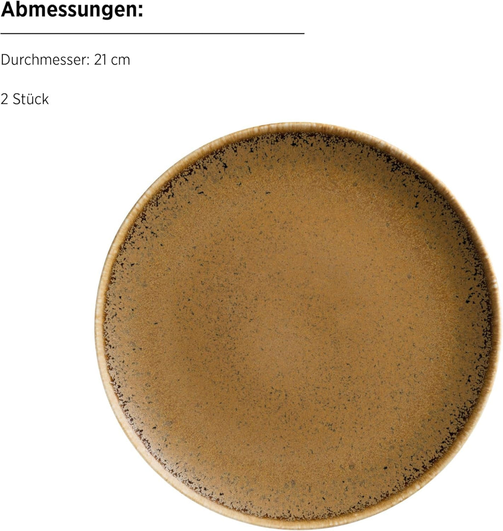 MÄSER 935273 Grumpy, Geschirrservice Made in Portugal, Hochwertiges 8-Teiliges Kombi-Geschirr Set; Teller, Gourmetteller Und Schüssel Mit Reaktivglasur in Edel Schimmerndem Gold Braun, Porzellan Seturi vesela masa Naty Shop