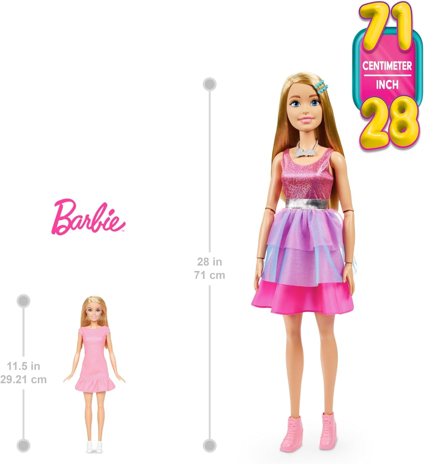 Extra große Barbie-Puppe (71 cm) – rosa Kleid, blondes Haar mit Haarspange und Halskette, Geschenk für Kinder ab 3 Jahren, HJY02 Dolls Naty Shop