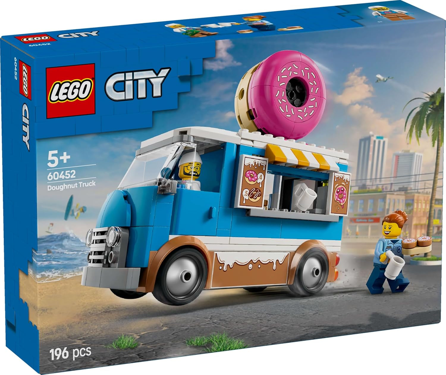 LEGO City Donut Truck - Camion de mâncare de jucărie cu 2 minifigurine de poliție - Jucărie de construcție pentru băieți și fete cu vârsta peste 5 ani - Idee de cadou pentru ziua de naștere și sărbători 60452 Seturi de constructie Besuche den LEGO-Store