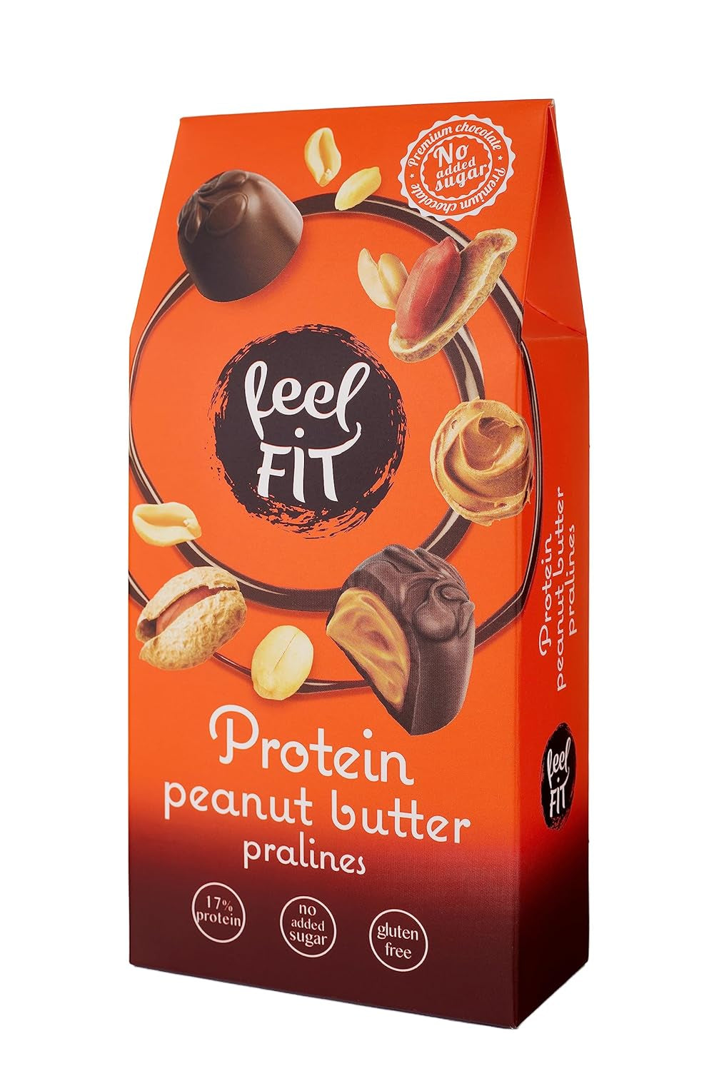 Feel FIT Erdnussbutter-Protein-Pralinen in hochwertiger Milchschokolade, ohne Zuckerzusatz, 17 % Protein, glutenfrei, 66 g (1 Packung)