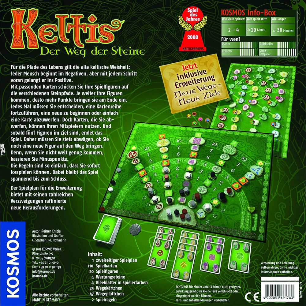 KOSMOS 691783 Keltis-Spiel inklusive Keltis-Erweiterung, klassisches Brettspiel, Familienspiel für 2–4 Spieler ab 10 Jahren, Gesellschaftsspiel für Kinder und Erwachsene, Spiel des Jahres 2008