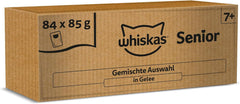 Hrană umedă Whiskas Senior 7+ Selecție mixtă în jeleu, 84 pliculețe, 84x85g (1 pachet mare) – Hrană umedă de înaltă calitate pentru pisici de 7 ani și peste