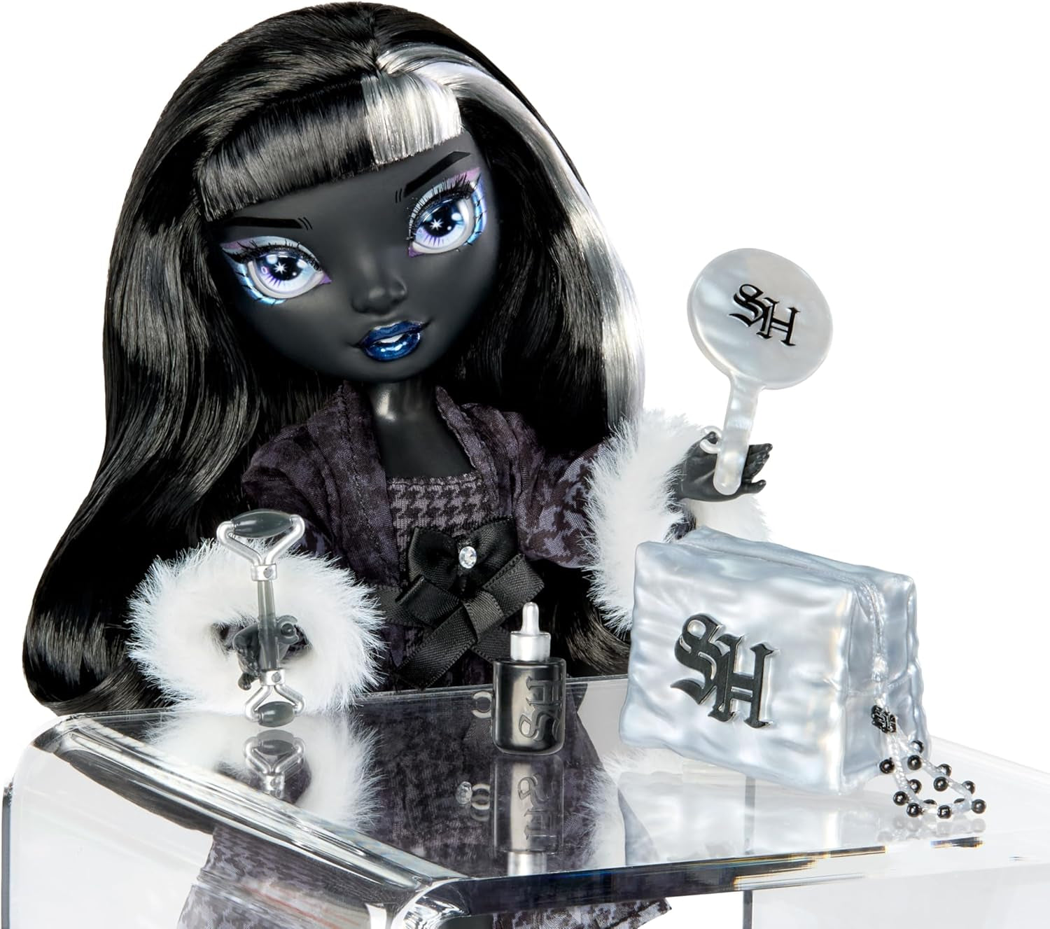 Rainbow High Shadow High Girl's Night – Shanelle Onyx – Păpușă la modă de 28 cm în nuanțe de gri, păr negru și ținută cu accesorii și pieptene – Pentru colecționari și copii cu vârsta de 6 ani și peste