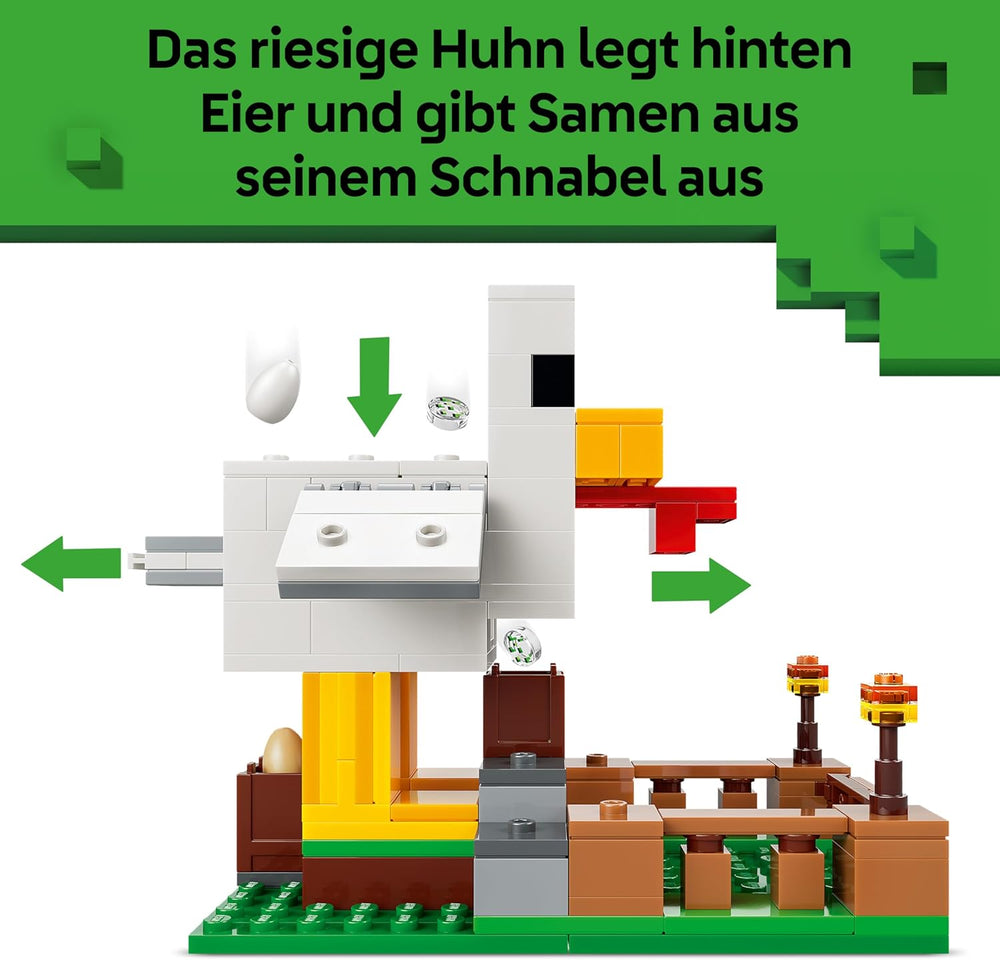 LEGO Minecraft Hühnerfarm - Spielzeug zum Bauen mit Hühner Fan Minifigur, Baby Zombie und Fuchs Figuren - Set mit Minecraft Figur - Gamer Geschenk für Jungen und Mädchen ab 7 Jahren - 21585