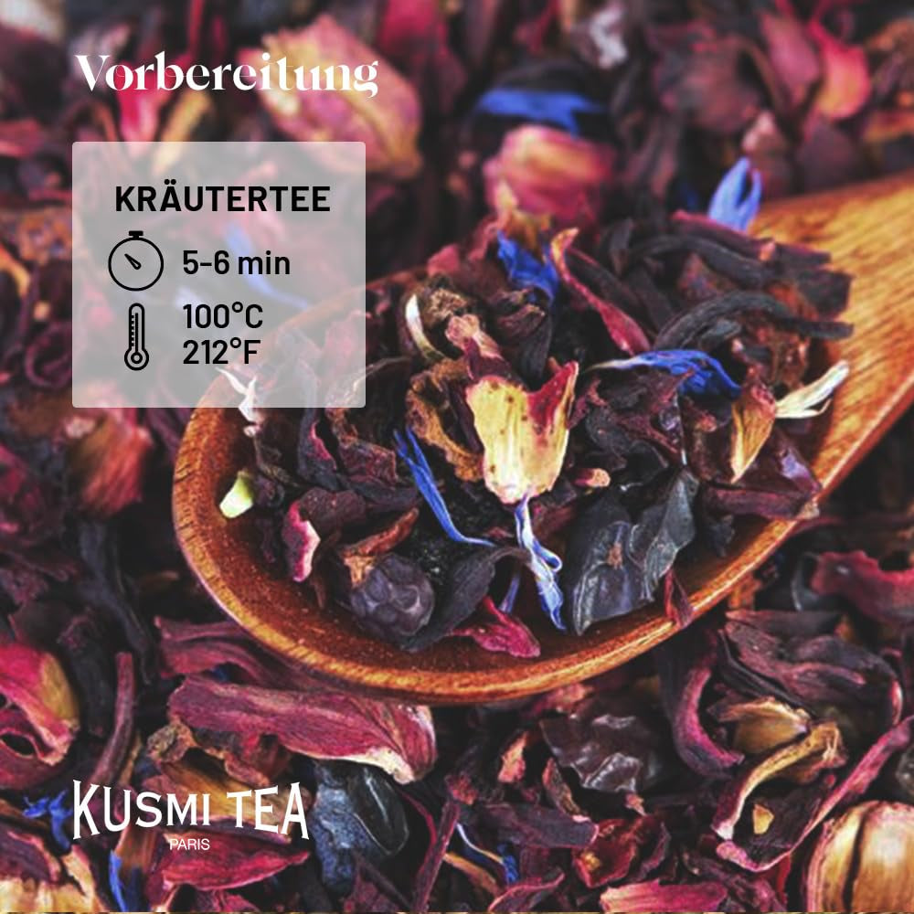 Kusmi Tea - Aquarosa - Ceai de fructe organic cu hibiscus, fructe negre și fructe roșii - Ceai de hibiscus fără cofeină - Cald sau rece - Ceai vrac - Cutie metalică de 100 g - Cantitate pentru aproximativ 50 de cești