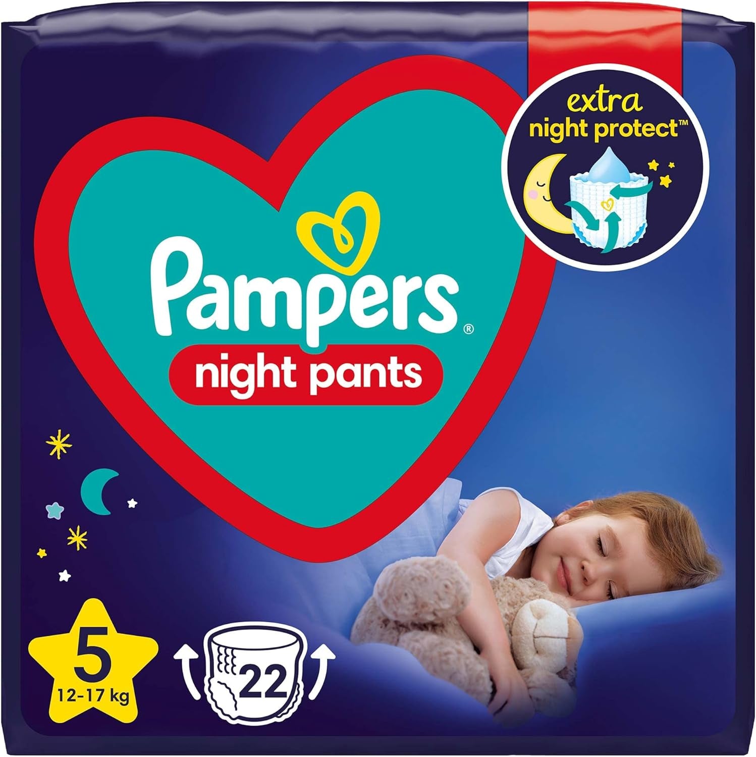 Pampers Windeln (alte Version), Nachthosen, Größe 5, 22 Stück, 12 kg-17 kg