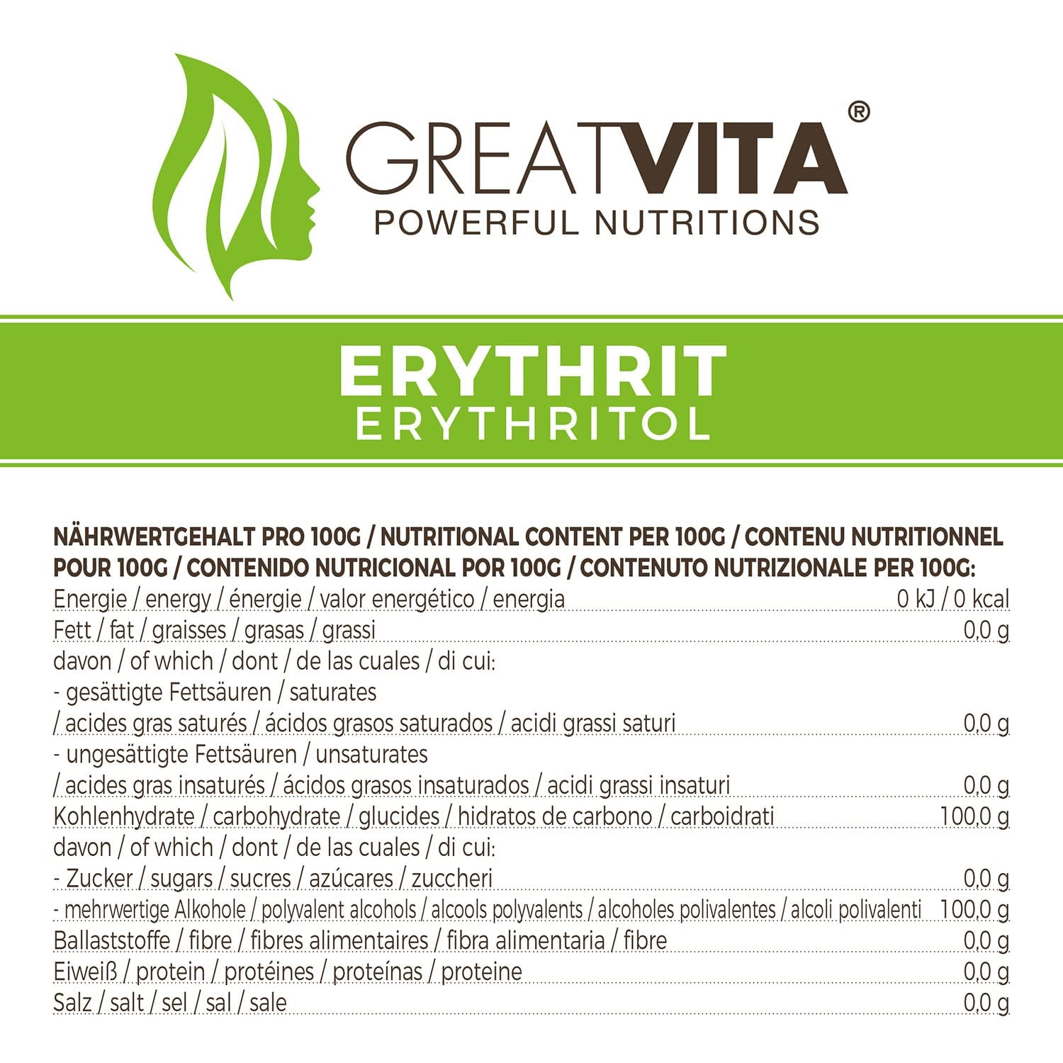 Greatvita Erythritol 1000 G | Kalorienfreie Süßungsmittel & Zucker-Alternative | Zahnfreundlich, Gut Löslich & Glutenfrei | Ideal für Getränke, Desserts und gebackene Süßstoffe Naty Shop