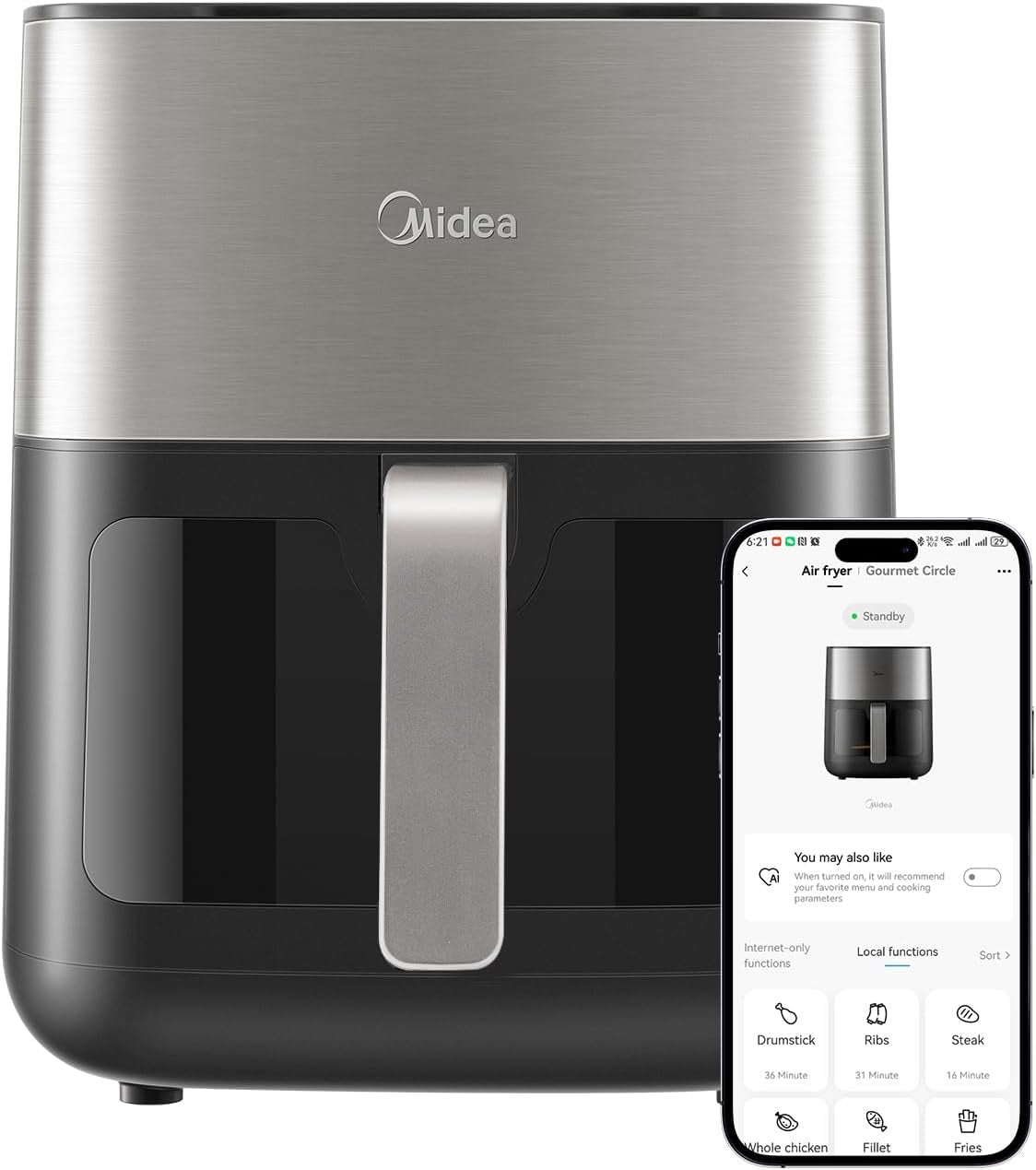 Midea Heißluftfritteuse 2L, 1150W Airfryer, ölfrei, Heißluftfritteuse, automatische Abschaltfunktion Haushaltsgeräte Naty Shop 6L