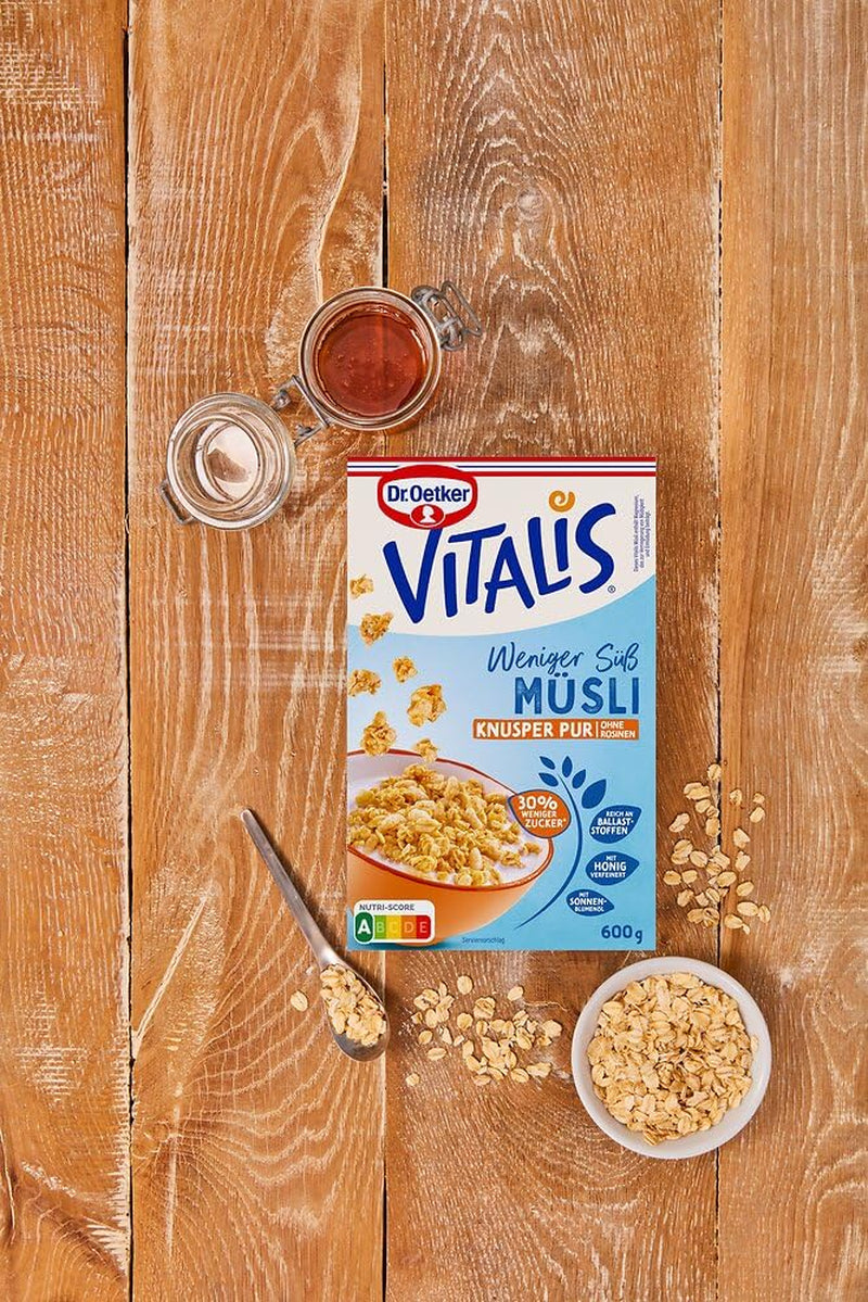 Dr. Oetker Vitalis Less Sweet Crunchy Pure: Knuspermüsli mit 30 % weniger Zucker, 5er Pack (5 x 600g)