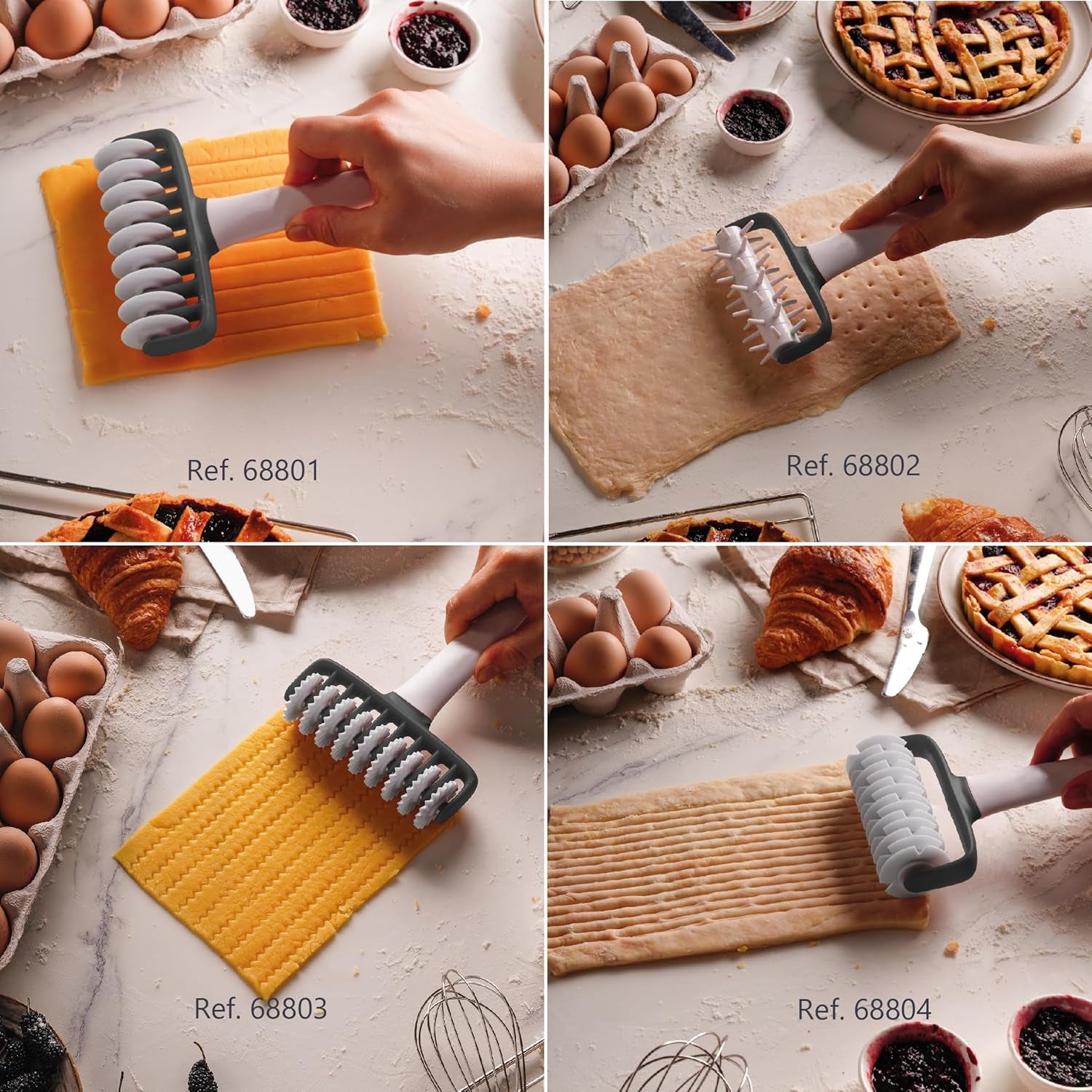 - 68802 - Küchenrollkissen, Tupfwalze, Nudelrolle, Verhindert Blasen im Teig, Ergonomischer Griff, 100% abnehmbar, Spülmaschinenfest, Polypropylen, BPA-frei, 12x19,5 cm