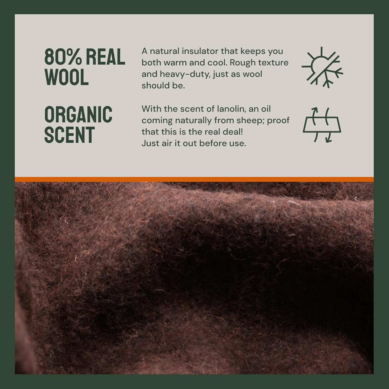 Woolly Mammoth Woolen Co. pătură de camping, extra mare, lână merino, Echipamentul perfect în aer liber pentru bushcraft, camping, trekking, drumeții, supraviețuire sau pătură în cabană. Maro, 168 X 228 Paturi si Cuverturi Woolly Mammoth Woolen Company