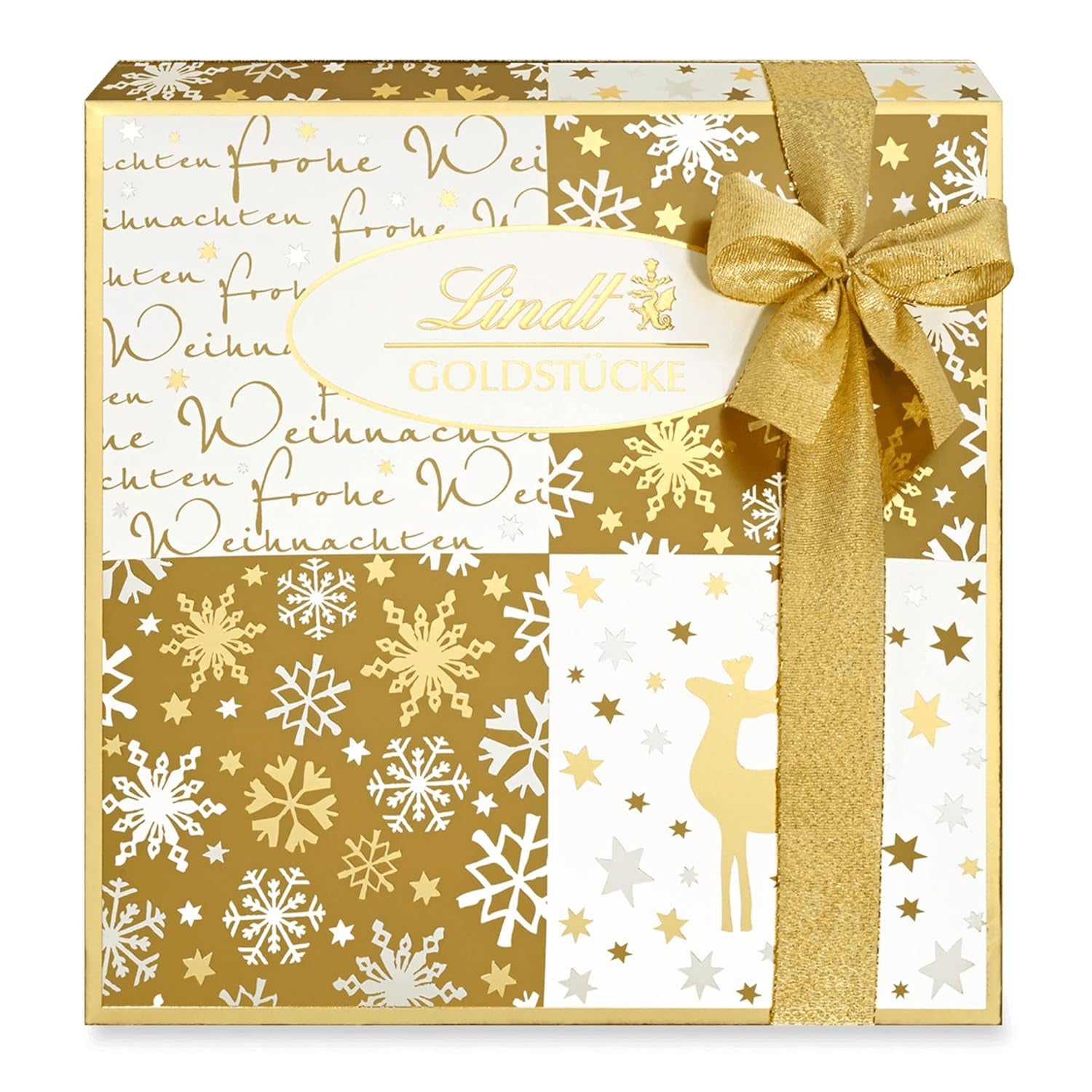 Lindt-Schokolade | Schachtel mit Goldstück-Pralinen | 180g | 18 Pralinen in 10 Sortimenten als feine Pralinen-Sortierung, teilweise mit Alkohol | Premium-Geschenkbox mit Weihnachtspralinen