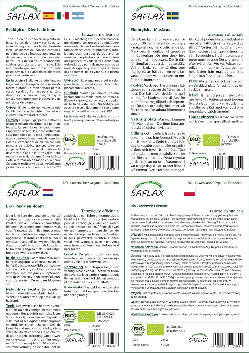 SAFLAX - BIO - Löwenzahn - 400 Samen - Taraxacum officinale