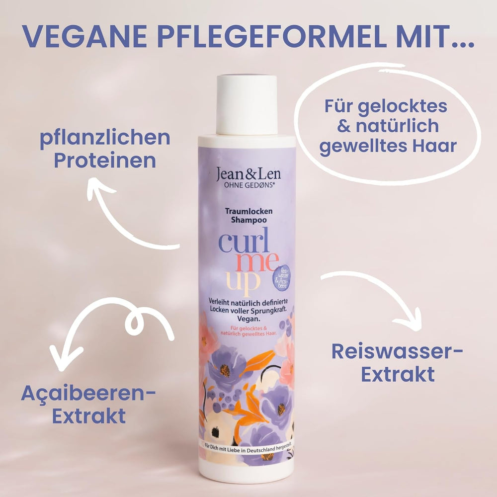 Jean & Len Dream Curls Shampoo Reiswasser & Açai-Beere, für lockiges und welliges Haar, 300 ml Jean & Len
