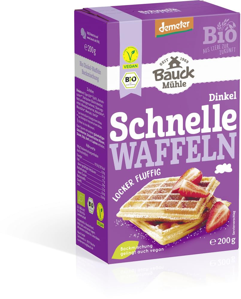 Demeter Bauck Hof Bio Dinkel Waffeln, 200 G Mischung zum Backen und Kochen Naty Shop 12 X 200 Gr