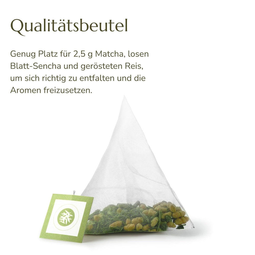 Ceai verde organic Genmaicha Anna'S Teapot - Ceai verde japonez în pliculețe cu orez brun prăjit și Matcha - 20 pliculețe piramidale în pungă resigilabilă