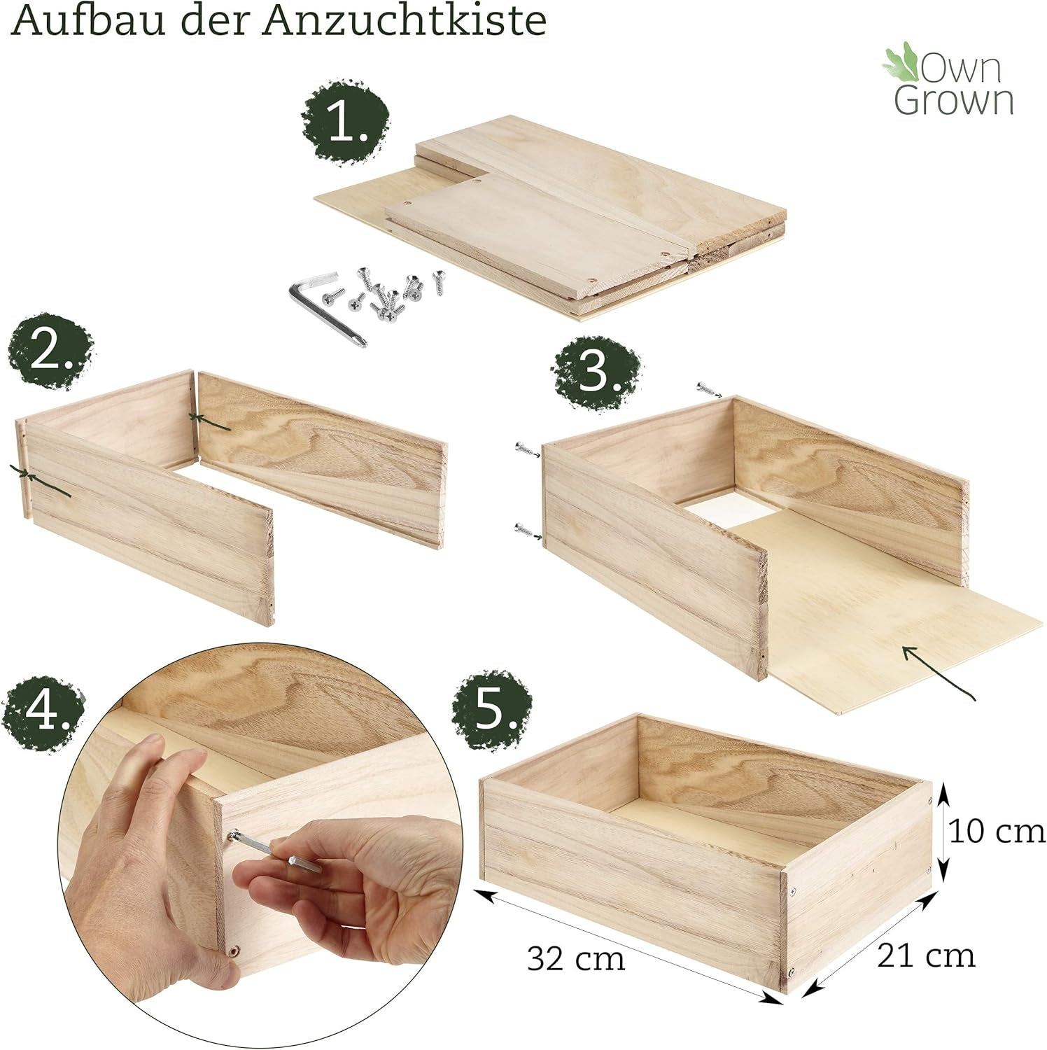 Samen-Anbauset mit Holzkiste und 8 Sorten Pflanzensamen: Gemüse-, Erdbeer- und Kräutersamen-Anbauset für Kinder – Mini-Gewächshaus und Mini-Garten-Starter-Set von OwnGrown