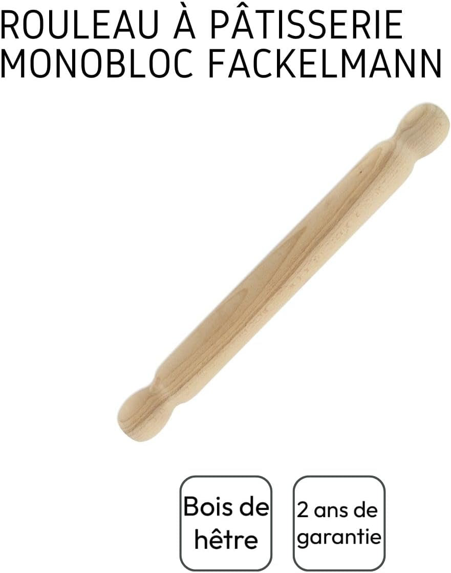 Fackelmann 3154050 Teigrolle aus Holz, einteilig, 40 cm, braun