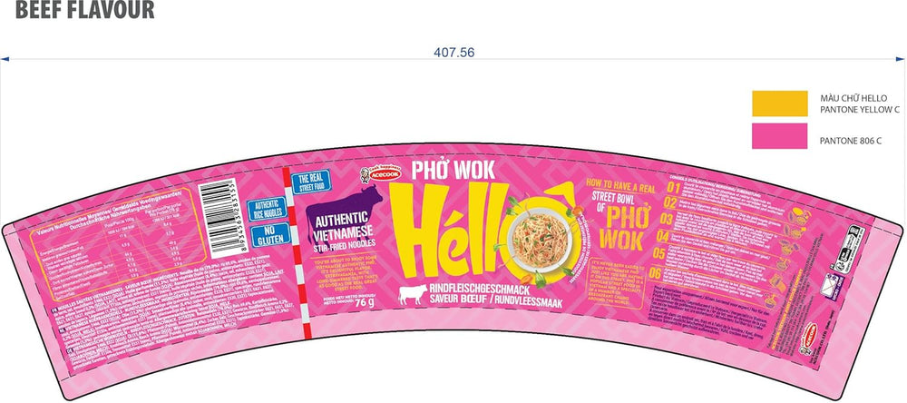 HELLO PHO WOK Instant-Reisnudeln, Rindfleisch – 1 x 76 g
