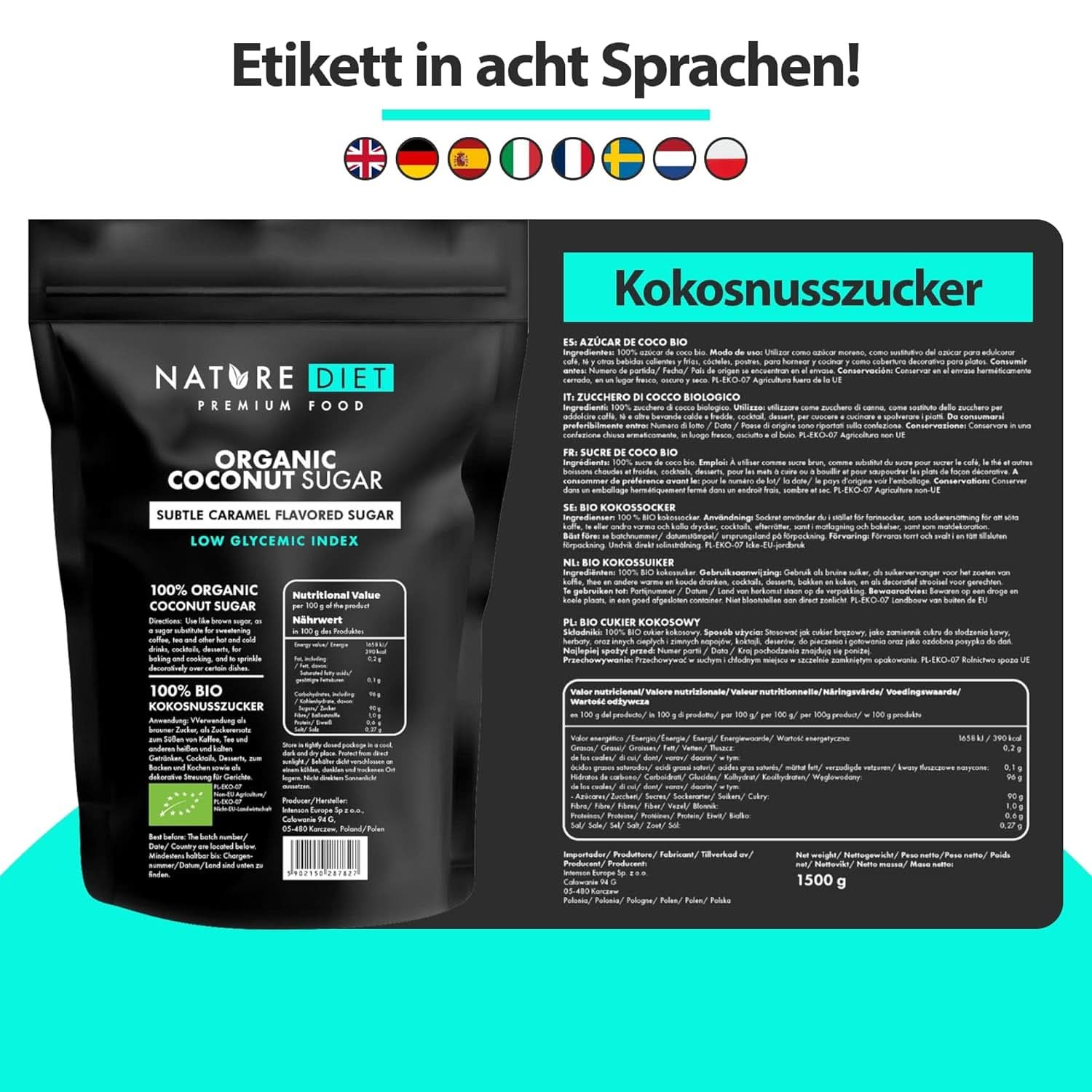 Bio-Kokoszucker, Karamellgeschmack, 1,5 kg Süßstoffe Naty Shop