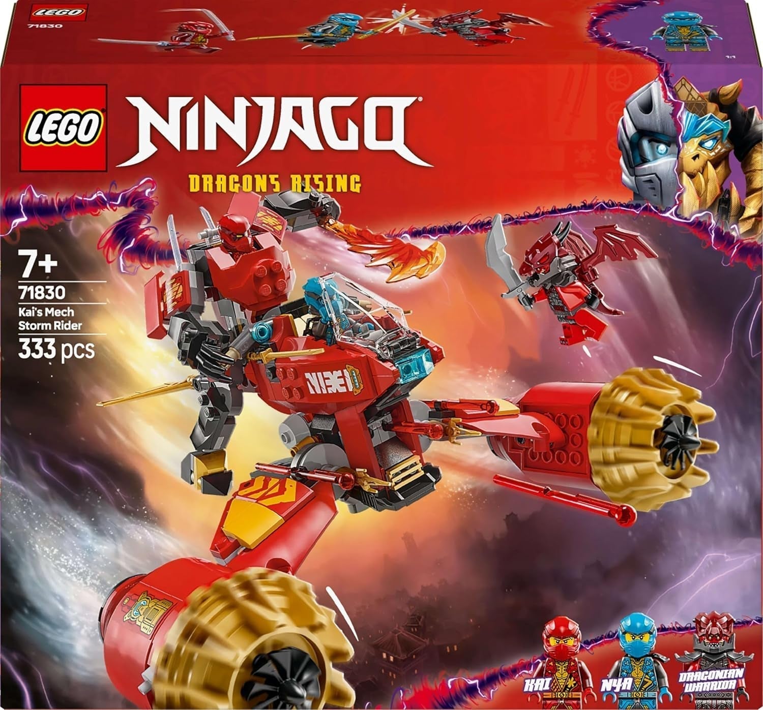 LEGO NINJAGO Kais Sturmreiter-Mech – Fliegendes Motorradspielzeug mit 3 Minifiguren – Mech mit beweglichem Kopf, beweglichen Armen und Beinen – Bauspielzeug – Geschenk für Jungen und Mädchen ab 7 Jahren 71830 Bausets Besuchen Sie den LEGO-Store