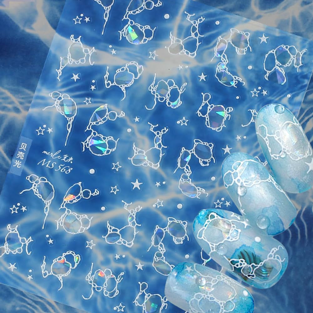 Autocolante strălucitoare pentru unghii, autoadezive, cu valuri de apă de vară, cu stele, pentru unghii, fantezie, cu valuri de apă de mare, design pentru unghii, autocolante pentru unghii, valuri de apă marină, accesorii pentru unghii, artă pentru unghii