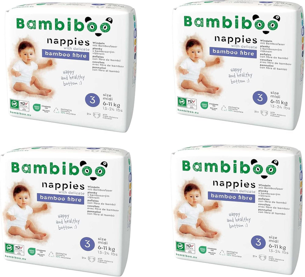 Bambiboo Einwegwindeln, hautfreundlich, Nabelöffnung, verschiedene Größen Mutter und Baby Naty Shop Windeln, Größe 3, 84 Stk