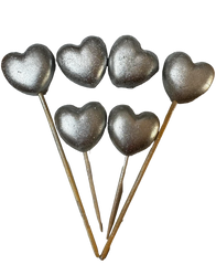 Set 6 decoratiuni comestibile din zahar, Inimi argintii Decoratiuni din Pasta de Zahar Naty Shop