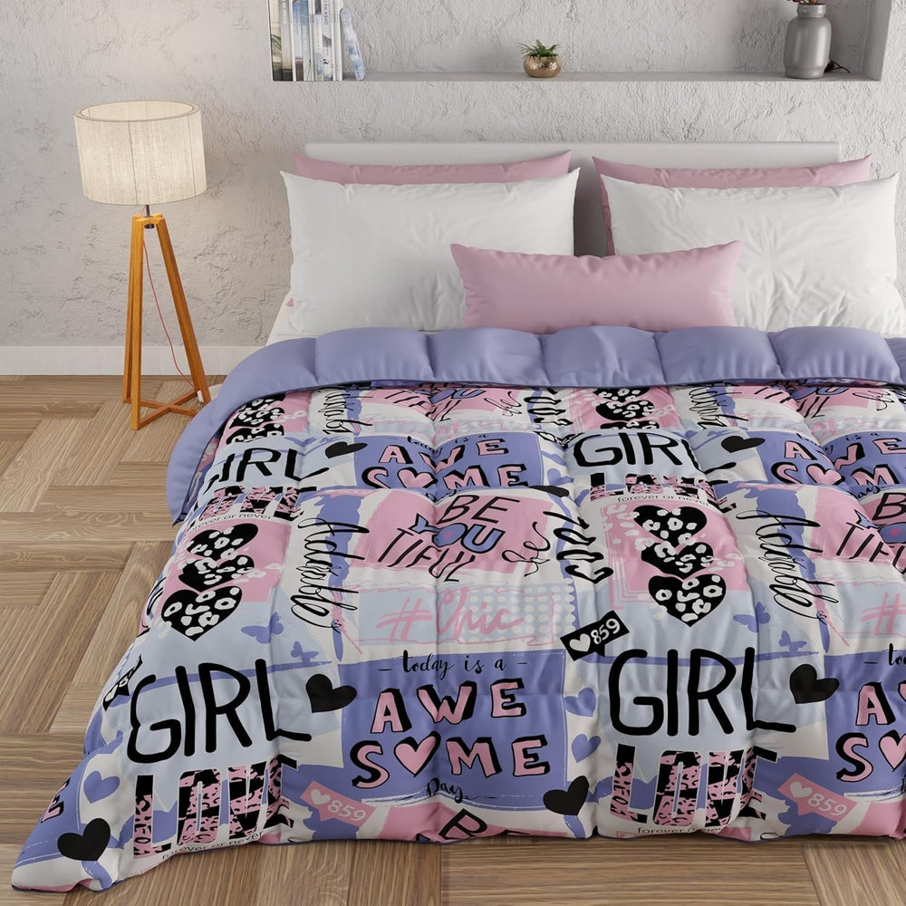 PETTI Artigiani Italiani - Plapumă de iarnă, Plapumă de iarnă, Plapumă simplă, Cu două fețe, Monocolor și imprimare digitală, 100% microfibră antialergică, Made in Italy Plapumi si pilote Naty Shop Girlcool 160 X 190 Cm