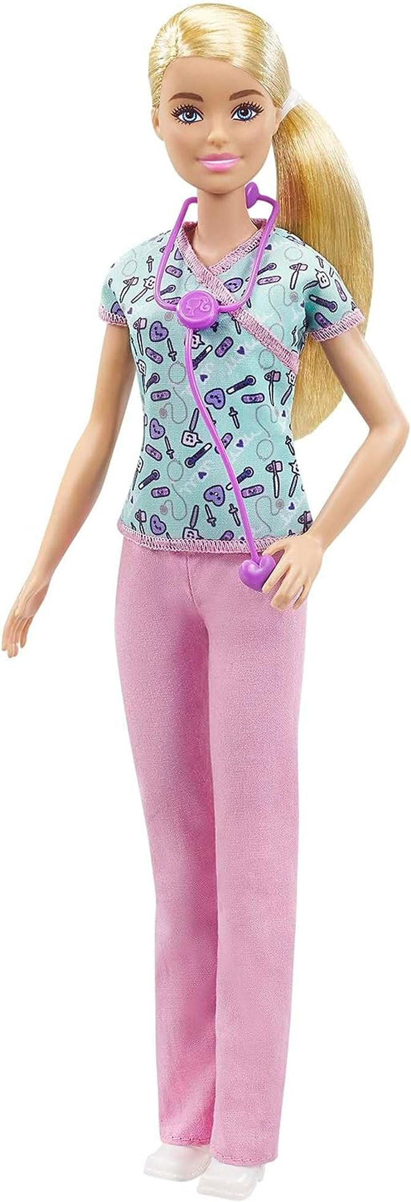 Barbie GTW39 - Păpușă asistentă medicală (Aprox. 30 cm) cu bluză cu imprimeu și pantaloni roz, pantofi albi și stetoscop, cadou minunat pentru copii de la 3 ani în sus Papusi Naty Shop Asistentă medicală