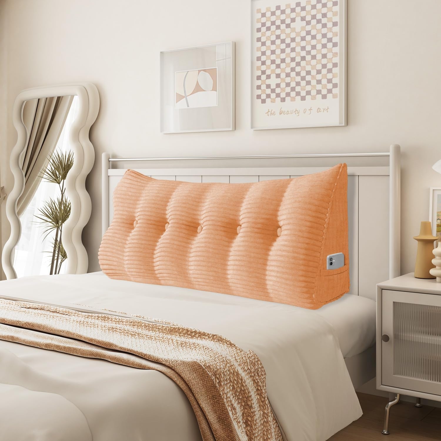 Pernă Johnear cu pană, pernă de citit pentru pat și canapea, pernă pentru spătar, pernă pentru tăblie, pernă lombară triunghiulară mare (gri, 45 cm)