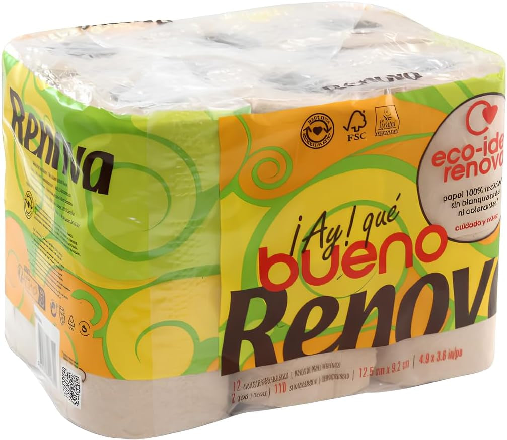 Hârtie igienică Renova Jumbo Love&Action, 12 role premium, 90 M, hârtie kraft, 2 straturi, certificată FSC & Ecolabel