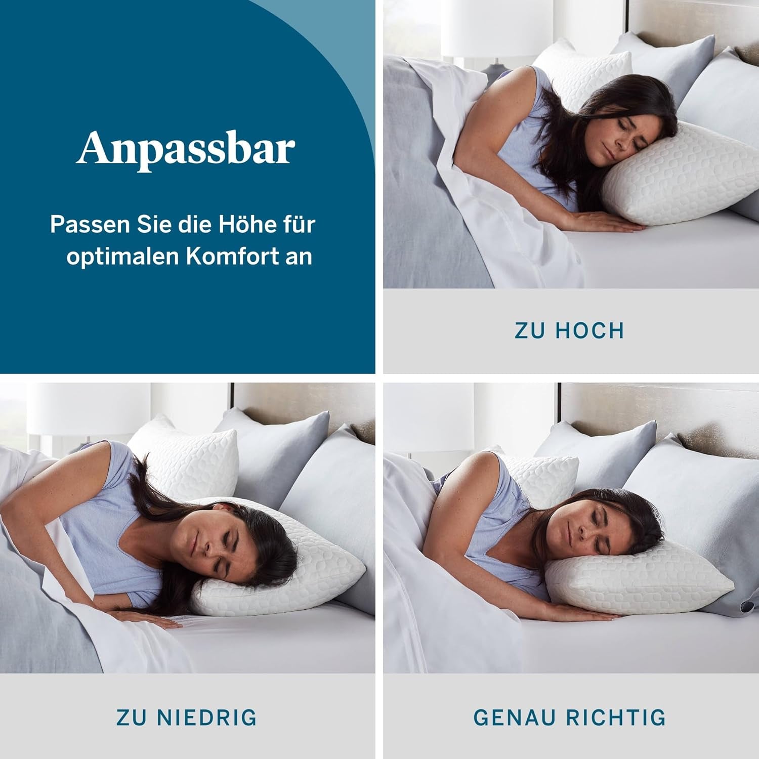 Pernă LUCID 40 X 80 cm cu umplutură hibridă din spumă de memorie mărunțită și microfibră - umplutură detașabilă, reglabilă - husă lavabilă - pentru dormit lateral, pe spate și pe burtă Perne standard Naty Shop