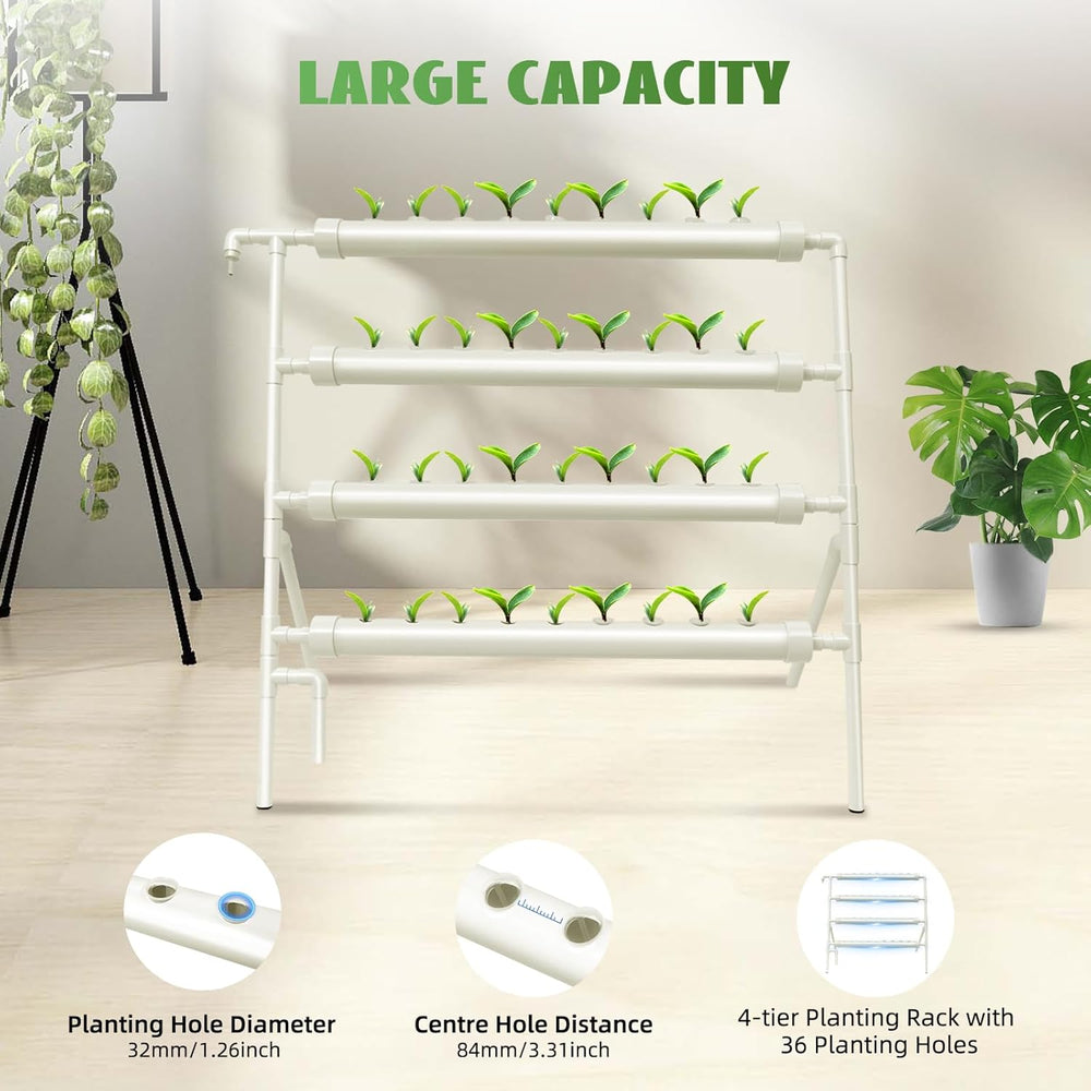 Hydroponisches System, Tower Hydroponic Grow Kit, 4-stufiger Pflanzgefäßständer mit 36 ​​Pflanzlöchern, erdlose Pflanzenanbausysteme für Garten, Büro und andere Innen- und Außenräume