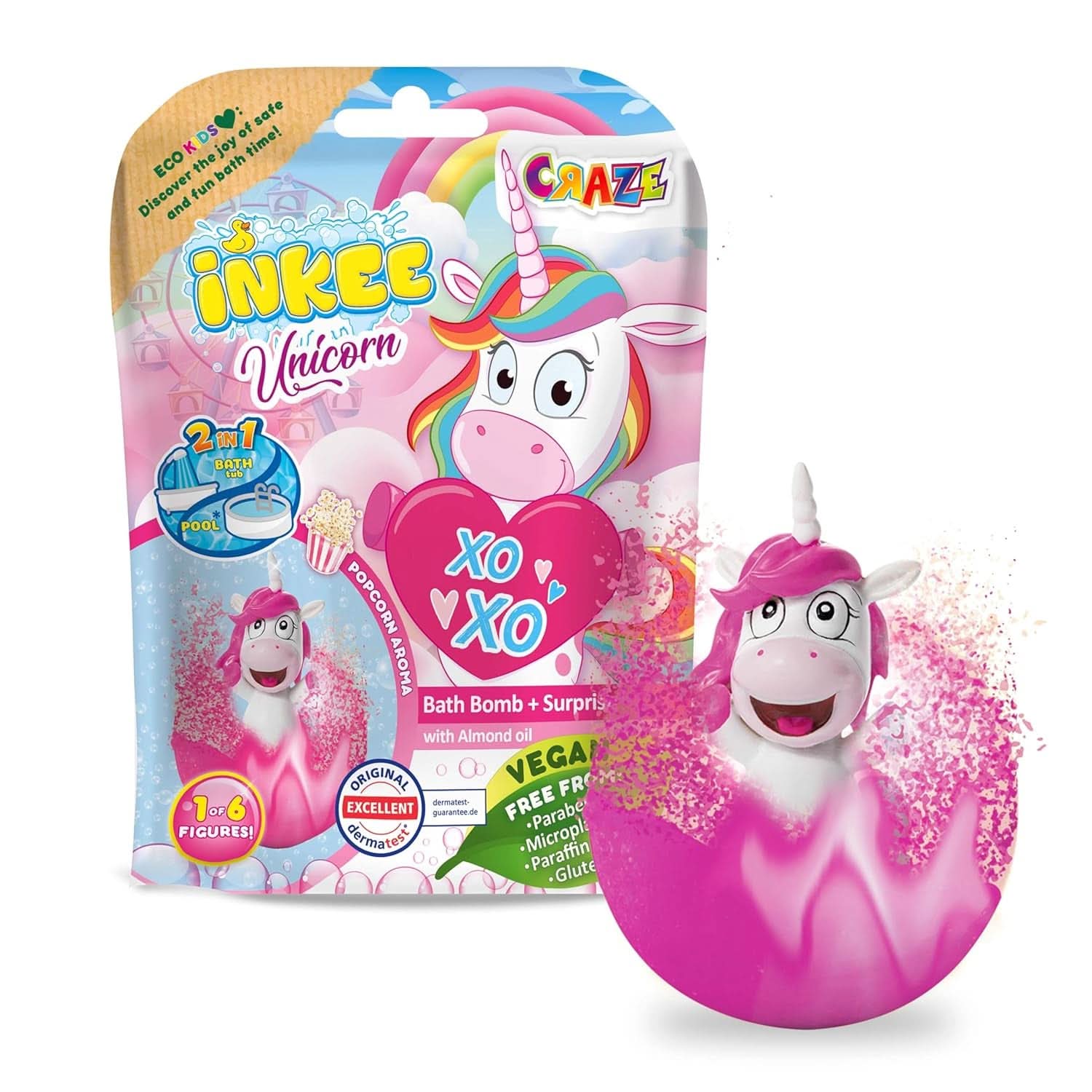 INKEE EINHORN | Badebombe für Kinder mit Überraschung, 100 g, Einhorn, Popcorn-Duft Mutter und Kind Naty Shop 1X Einhorn